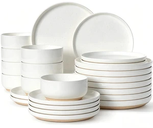24-Piece Stoneware Dinnerware Set for 8, Plates and Bowls Set | Microwave & Dishwasher Safe, Chip & Scratch Resistant Dishes Set, Kitchen Dinner Set for Everyday & Formal Dining 24-Piece Stoneware Dinnerware Set for 8, Plates and Bowls Set | Microwave & Dishwasher Safe, Chip & Scratch Resistant Dishes Set, Kitchen Dinner Set for Everyday & Formal Dining