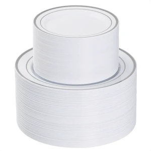 200PCS Silver Plastic Plates,Heavy Duty Disposable Silver Plates | 100 10.25 inch Dinner Plates and 100 7.5 inch Dessert Plates, Disposable Plates for Party, Holiday, Wedding 200PCS Silver Plastic Plates,Heavy Duty Disposable Silver Plates | 100 10.25 inch Dinner Plates and 100 7.5 inch Dessert Plates, Disposable Plates for Party, Holiday, Wedding