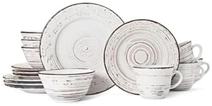 Trellis White 16-Piece Stoneware Dinnerware Set, Service for 4, Distressed White Finish, Microwave & Dishwasher Safe Plates and Bowls Trellis White 16-Piece Stoneware Dinnerware Set, Service for 4, Distressed White Finish, Microwave & Dishwasher Safe Plates and Bowls