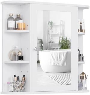 Bathroom Medicine Cabinet with Mirror, Wall Mounted, White | Mirrored Door Over the Toilet Storage, with 4 Internal and 6 Open Shelves, Storage Organizer Cupboard, Easy to Assemble Bathroom Medicine Cabinet with Mirror, Wall Mounted, White | Mirrored Door Over the Toilet Storage, with 4 Internal and 6 Open Shelves, Storage Organizer Cupboard, Easy to Assemble