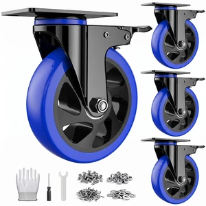 6 Inch Caster Wheels, Heavy Duty Swivel Casters Set of 4 with Brake | Polyurethane Wheels, No Noise Dual Lock Industrial Plate Casters for Furniture, Workbench, Cart(Include Free Hardware Kits) 6 Inch Caster Wheels, Heavy Duty Swivel Casters Set of 4 with Brake | Polyurethane Wheels, No Noise Dual Lock Industrial Plate Casters for Furniture, Workbench, Cart(Include Free Hardware Kits)