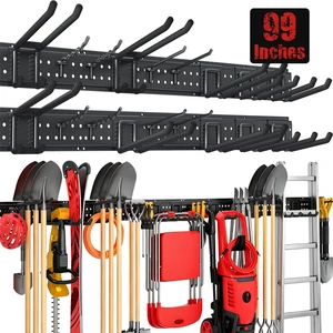 Garage Tool Organizer Wall Mount 99 inches with 18 Adjustable Heavy-Duty Hooks, Garage Organization, Garden Tool Storage Rack, Yard, and Shed, Holds Up to 750 lbs Garage Tool Organizer Wall Mount 99 inches with 18 Adjustable Heavy-Duty Hooks, Garage Organization, Garden Tool Storage Rack, Yard, and Shed, Holds Up to 750 lbs