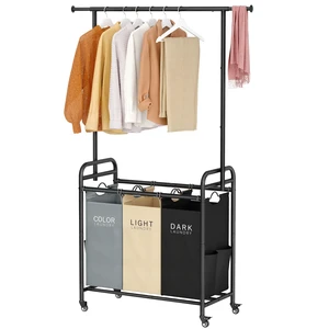 Laundry Sorter Cart with Hanging Clothes Rack, 3 Section, 3 Colors | 135L Laundry Sorter Hamper Cart with Heavy Duty Rolling Lockable Wheels and Removable Bags for Laundry Room, Apartment Laundry Sorter Cart with Hanging Clothes Rack, 3 Section, 3 Colors | 135L Laundry Sorter Hamper Cart with Heavy Duty Rolling Lockable Wheels and Removable Bags for Laundry Room, Apartment
