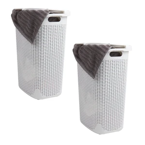Slim Laundry Hamper with Lid, 60L Tall Clothes Basket, Narrow Tapered Design for Bathrooms, Closets and Laundry Rooms, Plastic, 2 Pack, White Slim Laundry Hamper with Lid, 60L Tall Clothes Basket, Narrow Tapered Design for Bathrooms, Closets and Laundry Rooms, Plastic, 2 Pack, White