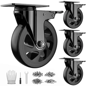 6 Inch Caster Wheels, Heavy Duty Swivel Casters Set of 4 with Brake | Polyurethane Wheels, No Noise Dual Lock Industrial Plate Casters for Furniture, Workbench, Cart(Include Free Hardware Kits) 6 Inch Caster Wheels, Heavy Duty Swivel Casters Set of 4 with Brake | Polyurethane Wheels, No Noise Dual Lock Industrial Plate Casters for Furniture, Workbench, Cart(Include Free Hardware Kits)