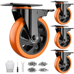 6 Inch Caster Wheels, Heavy Duty Swivel Casters Set of 4 with Brake | Polyurethane Wheels, No Noise Dual Lock Industrial Plate Casters for Furniture, Workbench, Cart(Include Free Hardware Kits) 6 Inch Caster Wheels, Heavy Duty Swivel Casters Set of 4 with Brake | Polyurethane Wheels, No Noise Dual Lock Industrial Plate Casters for Furniture, Workbench, Cart(Include Free Hardware Kits)