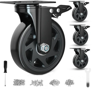 6 Inch Caster Wheels Heavy Duty Casters Set of 4 with Brake | Polyurethane, Dual Lock Industrial Swivel Plate Mount for Furniture/ Workbench/Cart, Hardware Kits for Installation 6 Inch Caster Wheels Heavy Duty Casters Set of 4 with Brake | Polyurethane, Dual Lock Industrial Swivel Plate Mount for Furniture/ Workbench/Cart, Hardware Kits for Installation