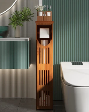 Bamboo Toilet Paper Holder with Storage, Bathroom Toilet Paper Storage Cabinet, Small Bathroom Storage Cabinet for Small Spaces, Slim Bathroom Storage Cabinet, 33x7.3x6.5 Inches, Brown Bamboo Toilet Paper Holder with Storage, Bathroom Toilet Paper Storage Cabinet, Small Bathroom Storage Cabinet for Small Spaces, Slim Bathroom Storage Cabinet, 33x7.3x6.5 Inches, Brown