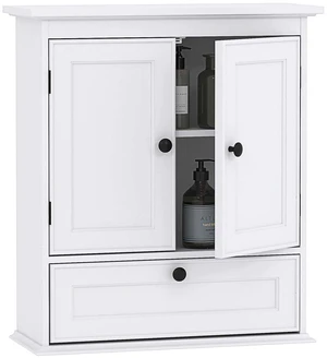 Bathroom Wall Cabinet, White Medicine Cabinet with Doors | Adjustable Shelf, Lower Tilt-Out Cube, Engineered Wood, Space-Saving Concealed Storage for Toiletries, Towels, or Medicine Bathroom Wall Cabinet, White Medicine Cabinet with Doors | Adjustable Shelf, Lower Tilt-Out Cube, Engineered Wood, Space-Saving Concealed Storage for Toiletries, Towels, or Medicine