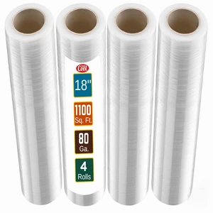 4 Pack Stretch Wrap 18 Inch 80 Gauge Shrink Wrap | Plastic Wrap for Moving Boxes, Furniture, Heavy Duty Industrial Strength Pallet and Moving Supplies Packing Stretch Film 4 Pack Stretch Wrap 18 Inch 80 Gauge Shrink Wrap | Plastic Wrap for Moving Boxes, Furniture, Heavy Duty Industrial Strength Pallet and Moving Supplies Packing Stretch Film