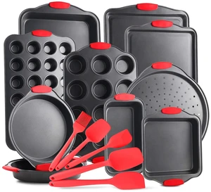 Baking Sheet Set, 15 Piece Baking Pans Set, Cookie Sheets for Baking | Nonstick Bakeware Sets, Steel, Warp Resistant 450°F Oven Safe, Sheet Pans for Baking with Silicone Handles, BPA Free, Black Baking Sheet Set, 15 Piece Baking Pans Set, Cookie Sheets for Baking | Nonstick Bakeware Sets, Steel, Warp Resistant 450°F Oven Safe, Sheet Pans for Baking with Silicone Handles, BPA Free, Black