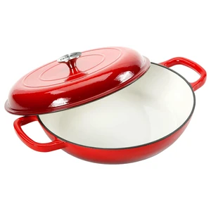 3.8 Quart Enameled Cast Iron Braiser Pan with Lid, Shallow Dutch Oven, Red | Self-Basting Lid Helps Retain Moisture, Even Heating for Braising, Roasting & Slow Cooking, Oven-Safe 500°F, Dual Handles 3.8 Quart Enameled Cast Iron Braiser Pan with Lid, Shallow Dutch Oven, Red | Self-Basting Lid Helps Retain Moisture, Even Heating for Braising, Roasting & Slow Cooking, Oven-Safe 500°F, Dual Handles