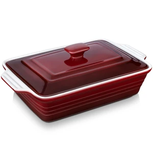 4.5 Quart Ceramic Casserole Dish with Lid Oven, Microwave & Dishwasher Safe Bakeware for Family Meals, Lasagna, Roasting, Rectangular Stoneware 9x13 Baking Pan, Gradient Red 4.5 Quart Ceramic Casserole Dish with Lid Oven, Microwave & Dishwasher Safe Bakeware for Family Meals, Lasagna, Roasting, Rectangular Stoneware 9x13 Baking Pan, Gradient Red