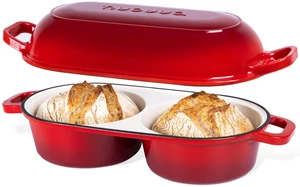 Dutch Oven For Sourdough Bread Baking Enamelled Cast Iron Bread Loaf Pot 500°F Oven Safe Non Stick Bread Pot Double Round Loaf Space, 16.5cm Diameter, Red Dutch Oven For Sourdough Bread Baking Enamelled Cast Iron Bread Loaf Pot 500°F Oven Safe Non Stick Bread Pot Double Round Loaf Space, 16.5cm Diameter, Red