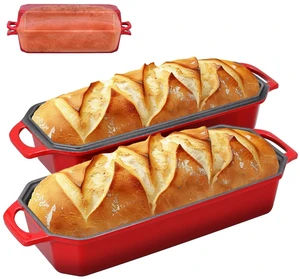 Bread Pan Cast Iron Loaf Pan with Lid Bread Loaf Pan 13x5 Inch Enameled Cast Iron Sourdough Bread Pan,Red Bread Pan Cast Iron Loaf Pan with Lid Bread Loaf Pan 13x5 Inch Enameled Cast Iron Sourdough Bread Pan,Red