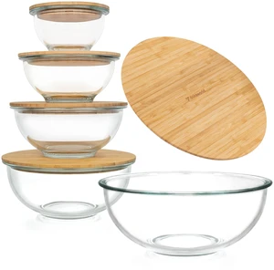 Stackable Glass Mixing Bowls with Bamboo Lids Set of 5 | Microwave & Oven-ready. Durable Heat Resistant Inert Borosilicate Glass. For Foodprep, Storage, Mixing & Cooking Stackable Glass Mixing Bowls with Bamboo Lids Set of 5 | Microwave & Oven-ready. Durable Heat Resistant Inert Borosilicate Glass. For Foodprep, Storage, Mixing & Cooking