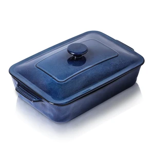 Ceramic Casserole Dish with Lid, 4.2 Quart Deep Baking Pan with Handles, Rectangular Lasagna Pan, Oven, Microwave & Dishwasher Safe, Starry Blue Ceramic Casserole Dish with Lid, 4.2 Quart Deep Baking Pan with Handles, Rectangular Lasagna Pan, Oven, Microwave & Dishwasher Safe, Starry Blue
