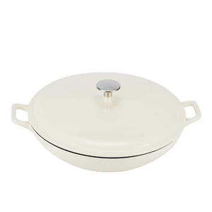 Enameled Cast Iron - Covered Round Casserole Skillet with Lid, Oven Safe - 500°F, Even Heat Distribution, 3.3-Quart, White Enameled Cast Iron - Covered Round Casserole Skillet with Lid, Oven Safe - 500°F, Even Heat Distribution, 3.3-Quart, White