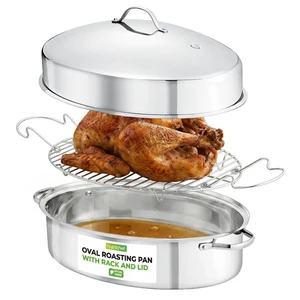 20" Oval Roasting Pan with Rack and Lid - Premium Stainless Steel Roaster Dish w/ Wide Handles & Removable Rack, Multi-Use Cookware for Turkey, Chicken, Stews, & More - Dishwasher Safe 20" Oval Roasting Pan with Rack and Lid - Premium Stainless Steel Roaster Dish w/ Wide Handles & Removable Rack, Multi-Use Cookware for Turkey, Chicken, Stews, & More - Dishwasher Safe