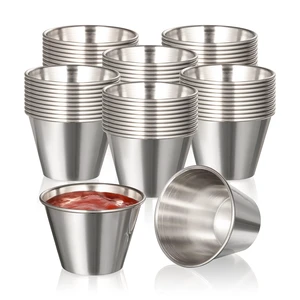 [120 Pack 2.5 oz Stainless Steel Dipping Sauce Cups, Reusable Metal Ramekins, Commercial Grade Condiment Bowls, Individual Portion Cups, Small Round Au Jus Cup for Home, Restaurant [120 Pack 2.5 oz Stainless Steel Dipping Sauce Cups, Reusable Metal Ramekins, Commercial Grade Condiment Bowls, Individual Portion Cups, Small Round Au Jus Cup for Home, Restaurant