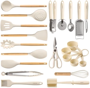 22-Piece Cooking Utensils Set with Wood Cool-Touch Handles, Cream | Silicone Kitchen Utensil, Food Grade, Nonstick Cookware Friendly, BPA-Free, Heat-Resistant, Everyday Home Essentials, Gifts 22-Piece Cooking Utensils Set with Wood Cool-Touch Handles, Cream | Silicone Kitchen Utensil, Food Grade, Nonstick Cookware Friendly, BPA-Free, Heat-Resistant, Everyday Home Essentials, Gifts