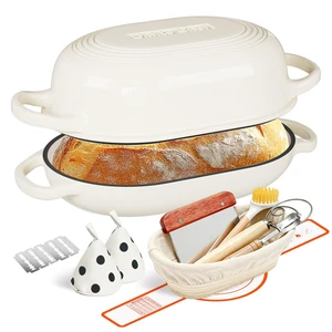 Enameled Cast Iron Dutch Oven for Bread Baking - incl. Sourdough Bread-Baking Supplies like Banneton Bread-Proofing Basket - 5QT Loaf Cast Iron Bread Oven Pan& Meatloaf Pan with Lid (Cream White Enameled Cast Iron Dutch Oven for Bread Baking - incl. Sourdough Bread-Baking Supplies like Banneton Bread-Proofing Basket - 5QT Loaf Cast Iron Bread Oven Pan& Meatloaf Pan with Lid (Cream White