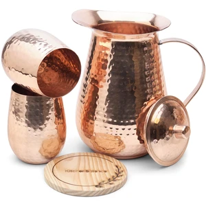 Pure Copper Pitcher Set 70 oz with 2 Tumblers Large Ayurvedic Vessel, Durable, Eco-Friendly & Premium Quality Finish Pure Copper Pitcher Set 70 oz with 2 Tumblers Large Ayurvedic Vessel, Durable, Eco-Friendly & Premium Quality Finish