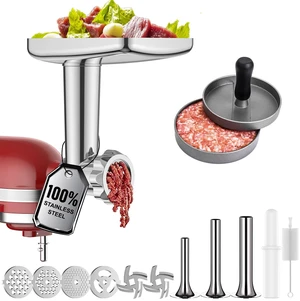 Stainless Steel Meat Grinder for KitchenAid Mixer, with Burger Press | Dishwasher Safe, Meat Grinder Attachment for KitchenAid Stand Mixer Includes 4 Grinding Plates, 3 Sausage Tubes, 2 Blades Stainless Steel Meat Grinder for KitchenAid Mixer, with Burger Press | Dishwasher Safe, Meat Grinder Attachment for KitchenAid Stand Mixer Includes 4 Grinding Plates, 3 Sausage Tubes, 2 Blades