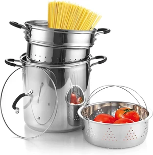 12 Quart Stainless Steel Pasta Pot with Strainer Insert 3-in-1 | Steamer Basket, Pasta Strainer, Stockpot with Lid - Pasta Cooker Induction Compatible, Dishwasher & Oven Safe 12 Quart Stainless Steel Pasta Pot with Strainer Insert 3-in-1 | Steamer Basket, Pasta Strainer, Stockpot with Lid - Pasta Cooker Induction Compatible, Dishwasher & Oven Safe