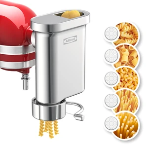 Metal Gourmet Pasta Press Attachment for Kitchenaid Stand Mixer, Pasta Maker Attachment with 5 Interchangeable Plates, Spaghetti Bucatini Fusilli Large/Small Macaroni Metal Gourmet Pasta Press Attachment for Kitchenaid Stand Mixer, Pasta Maker Attachment with 5 Interchangeable Plates, Spaghetti Bucatini Fusilli Large/Small Macaroni