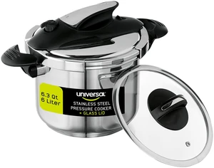 (6.3 Quart / 6 Liter) Stainless Steel Stovetop Pressure Cooker with Glass Lid, Induction Compatible, 4 Safety Systems, 2-in-1 Pressure Cooker & Cooking Pot, 7 Servings (6.3 Quart / 6 Liter) Stainless Steel Stovetop Pressure Cooker with Glass Lid, Induction Compatible, 4 Safety Systems, 2-in-1 Pressure Cooker & Cooking Pot, 7 Servings