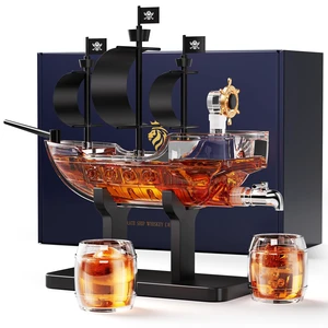 Pirate Ship Whiskey Decanter Gift Set with 2 Glasses | Handcrafted 36.5 oz Liquor Dispenser with Tap, 2 Barrel Glasses, Unique Sailor & Captain Gifts for Men, Dad, Husband, Brother Pirate Ship Whiskey Decanter Gift Set with 2 Glasses | Handcrafted 36.5 oz Liquor Dispenser with Tap, 2 Barrel Glasses, Unique Sailor & Captain Gifts for Men, Dad, Husband, Brother