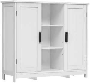 Storage Cabinet with 2 Doors and 4 Storage Shelves, Buffet Cabinet, Bathroom Cabinet for Living Room, Entryway, Home Office, White Storage Cabinet with 2 Doors and 4 Storage Shelves, Buffet Cabinet, Bathroom Cabinet for Living Room, Entryway, Home Office, White