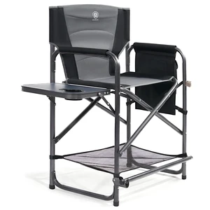 23.2" Medium Tall Directors Chair with Side Table 400LBS Grey | Foldable Makeup Artist Chair Bar Height with Cup Holder and Pocket Footrest 23.2" Medium Tall Directors Chair with Side Table 400LBS Grey | Foldable Makeup Artist Chair Bar Height with Cup Holder and Pocket Footrest