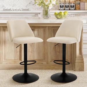 Bar Stools Set of 2, Modern Swivel Bar Chairs, Adjustable Upholstered Barstools Counter Height with Full Backrest for Bar, Dining Room, Kitchen Island, Beige Bar Stools Set of 2, Modern Swivel Bar Chairs, Adjustable Upholstered Barstools Counter Height with Full Backrest for Bar, Dining Room, Kitchen Island, Beige