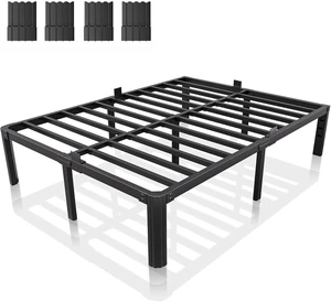 Queen Metal Bed Frame 14 Inch, Heavy Duty Platform, No Box Spring Needed | Headboard compatible, round corners, under-bed storage, mattress retainers, squeak-resistant, easy assembly Queen Metal Bed Frame 14 Inch, Heavy Duty Platform, No Box Spring Needed | Headboard compatible, round corners, under-bed storage, mattress retainers, squeak-resistant, easy assembly