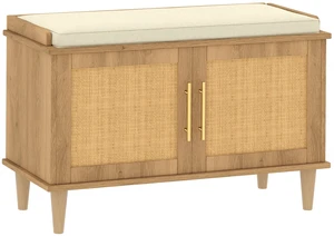 31.5" Rattan Shoe Storage Bench 2 Doors Wooden Entryway Bench Oak | 2 Tier Shoe Bench with Padded Cushion, Adjustable Shelves and 2 Doors, Solid Wood Legs, for Hallway, Living Room, Bedroom 31.5" Rattan Shoe Storage Bench 2 Doors Wooden Entryway Bench Oak | 2 Tier Shoe Bench with Padded Cushion, Adjustable Shelves and 2 Doors, Solid Wood Legs, for Hallway, Living Room, Bedroom