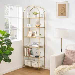 6-Tier Tall Gold Bookshelf, Arched Bookcase with Glass Shelves | Modern Arched Display Racks, Metal Bookcase, Storage Shelf for Home, Office,Living Room,Bedroom, 11.8" D x 23.6" W x 73.6" H 6-Tier Tall Gold Bookshelf, Arched Bookcase with Glass Shelves | Modern Arched Display Racks, Metal Bookcase, Storage Shelf for Home, Office,Living Room,Bedroom, 11.8" D x 23.6" W x 73.6" H