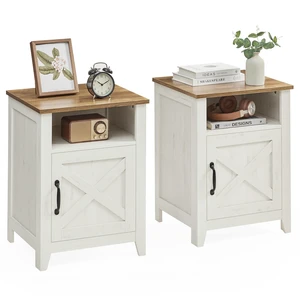 Farmhouse Nightstand with Barn Door, Bedside Table, Set of 2 | Side End Table with Storage, Set of 2, Open Compartment, Rustic White and Honey Brown, LIRY Collection ULET809K41 Farmhouse Nightstand with Barn Door, Bedside Table, Set of 2 | Side End Table with Storage, Set of 2, Open Compartment, Rustic White and Honey Brown, LIRY Collection ULET809K41