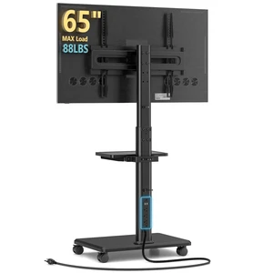 Mobile TV Stand with Power Outlets&Shelf, Floor Portable TV Stand with Wheels for 27-65Inch LCD LED OLED Flat/Curved Panel Screen, Swivel,Height Adjustable&Wood Base, RollingTV Cart Black Mobile TV Stand with Power Outlets&Shelf, Floor Portable TV Stand with Wheels for 27-65Inch LCD LED OLED Flat/Curved Panel Screen, Swivel,Height Adjustable&Wood Base, RollingTV Cart Black