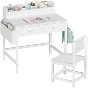 White Kids Desk and Chair Set for 5-8 Year Old, Small Child Desk with Fabric Drawer, Children Study Table with Storage Toddler Girls Boys White Kids Desk and Chair Set for 5-8 Year Old, Small Child Desk with Fabric Drawer, Children Study Table with Storage Toddler Girls Boys