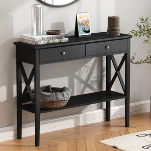 39" Entryway Table with Drawers and Storage Shelf | 11.8"D x 39.4"W x 31.5"H, Console Table, Narrow Wood Accent Sofa Table for Entryway, Front Hall, Hallway, Living Room, Black 39" Entryway Table with Drawers and Storage Shelf | 11.8"D x 39.4"W x 31.5"H, Console Table, Narrow Wood Accent Sofa Table for Entryway, Front Hall, Hallway, Living Room, Black
