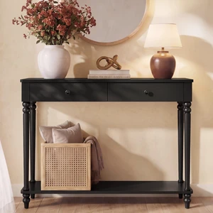 39.3"Console Table, Narrow Entryway Sofa Table with Solid Wood Legs | Drawers and Shelf, Mid-Century Modern, for Hallway Doorway Living Room, Ink Black, MARIEL Collection ULNT139B101S 39.3"Console Table, Narrow Entryway Sofa Table with Solid Wood Legs | Drawers and Shelf, Mid-Century Modern, for Hallway Doorway Living Room, Ink Black, MARIEL Collection ULNT139B101S