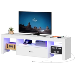 LED TV Stand with Power Outlets to 65 inch TV, Gaming Entertainment Center with Glass Shelves and Large Drawer, Modern Media TV Console Table for Living Room Bedroom, White WT14UDDS01 LED TV Stand with Power Outlets to 65 inch TV, Gaming Entertainment Center with Glass Shelves and Large Drawer, Modern Media TV Console Table for Living Room Bedroom, White WT14UDDS01