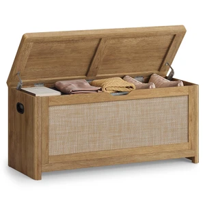 Boho Storage Bench with Rattan Look, Rounded Corners | Blanket Chest and Trunk with Seat for Bedroom Entryway, Natural Brown, ELLAN Collection ULSB503KC01 Boho Storage Bench with Rattan Look, Rounded Corners | Blanket Chest and Trunk with Seat for Bedroom Entryway, Natural Brown, ELLAN Collection ULSB503KC01
