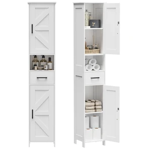 67" H Tall Bathroom Storage Cabinet with Barn Doors and Drawer | Narrow Storage Unit with Adjustable Shelves, Floor Cabinet for Bathroom, Living Room, Entryway or Kitchen, White, 11.8" W 67" H Tall Bathroom Storage Cabinet with Barn Doors and Drawer | Narrow Storage Unit with Adjustable Shelves, Floor Cabinet for Bathroom, Living Room, Entryway or Kitchen, White, 11.8" W