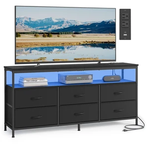 Dresser for Bedroom, Wide Dresser with 6 Drawers & Open Shelf | TV Stand for TVs Up to 65 Inches, Chest of Drawers for Closet & Living Room, Ink Black, BELLAH Collection ULGS834BH02S Dresser for Bedroom, Wide Dresser with 6 Drawers & Open Shelf | TV Stand for TVs Up to 65 Inches, Chest of Drawers for Closet & Living Room, Ink Black, BELLAH Collection ULGS834BH02S