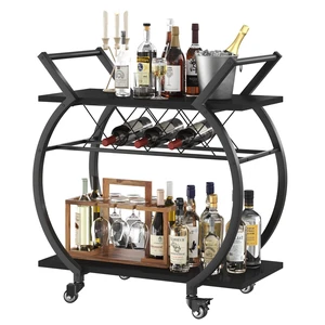 Black Bar Cart with Wheels, Industrial Wine Cart with Storage for Home | Modern Bar Cart with Wine Rack, Beverage Rolling Kitchen Serving Cart, Wooden Microwave Drink Liquor Cart for Dining Room Black Bar Cart with Wheels, Industrial Wine Cart with Storage for Home | Modern Bar Cart with Wine Rack, Beverage Rolling Kitchen Serving Cart, Wooden Microwave Drink Liquor Cart for Dining Room