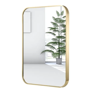 24x36 Inch Gold Bathroom Mirror, Brushed Brass Gold Metal Framed Rectangular Mirror with Rounded Corner, Wall Mounted Vanity Mirror for Bedroom or Living Room, Horizontal/Vertical 24x36 Inch Gold Bathroom Mirror, Brushed Brass Gold Metal Framed Rectangular Mirror with Rounded Corner, Wall Mounted Vanity Mirror for Bedroom or Living Room, Horizontal/Vertical