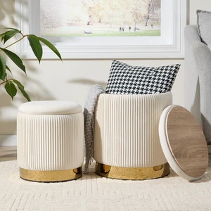 Round Ottoman with Storage Set of 2, Storage Vanity Stool | Upholstered Round Storage Ottoman, Ottoman Coffee Table, Small Foot Stool for Living Room & Bedroom, Beige and Gold Round Ottoman with Storage Set of 2, Storage Vanity Stool | Upholstered Round Storage Ottoman, Ottoman Coffee Table, Small Foot Stool for Living Room & Bedroom, Beige and Gold